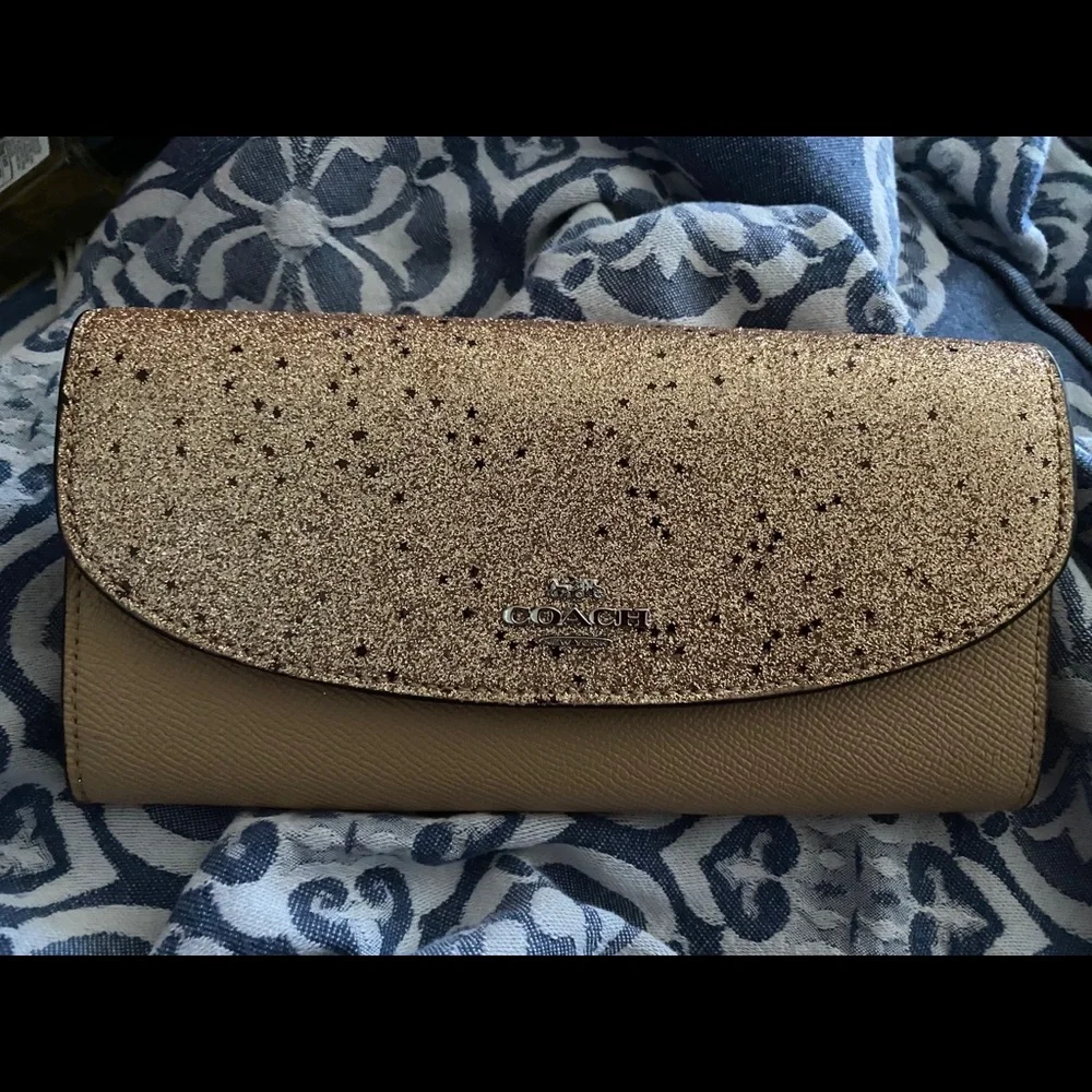 COACH F38692 envelope wallet glitter GOLD/SILVER